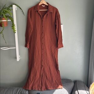 Lou & Grey Triple Cloth Maxi Pocket Shirtdress, rich copper, medium